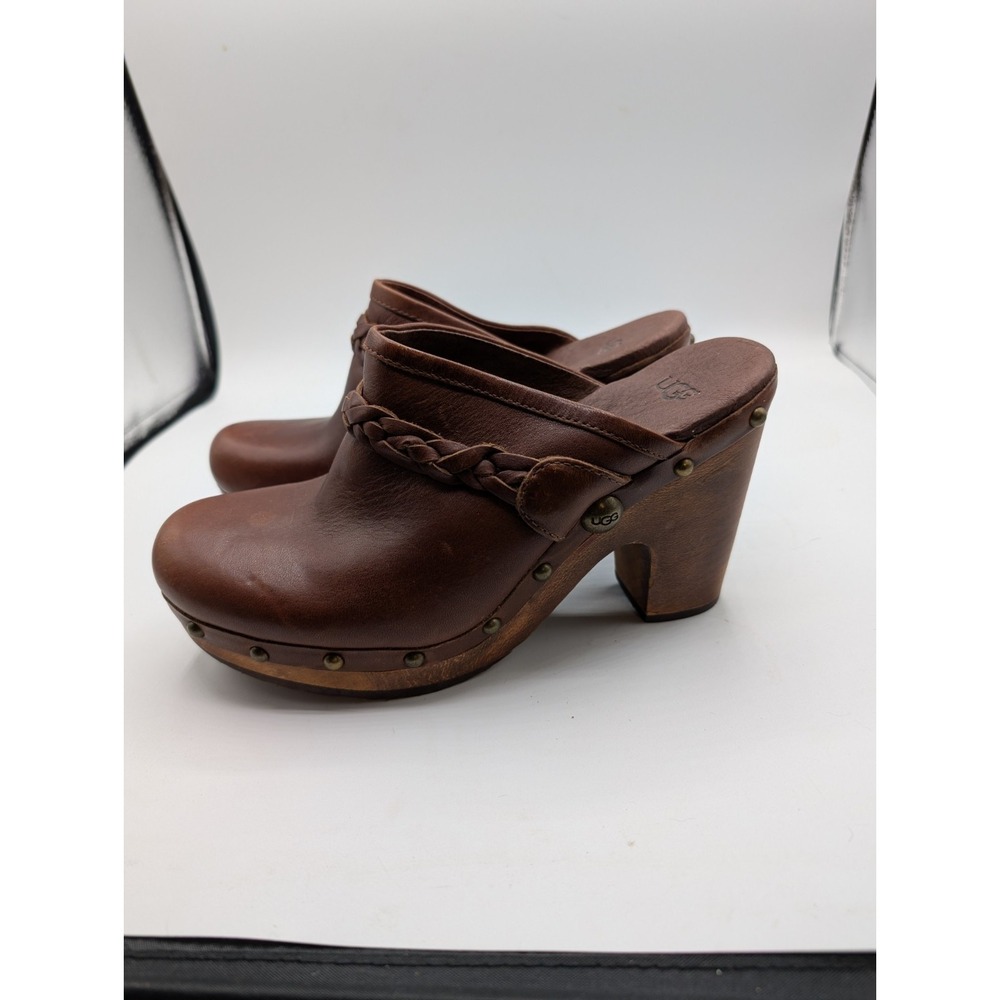 UGG Kaylee leather clogs brown braided strap and stud details Size 7 - Picture 5 of 10